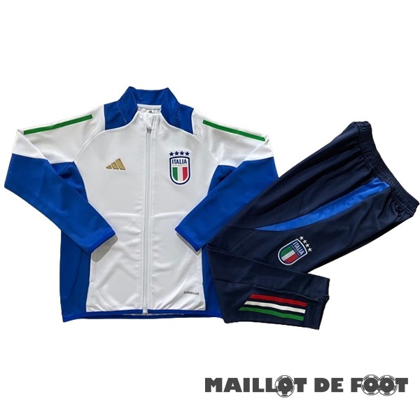 Foot Maillot Pas Cher Ensemble Complet Ropa Deportiva Con Cremallera Larga Italie 2024 Blanc Bleu Marine