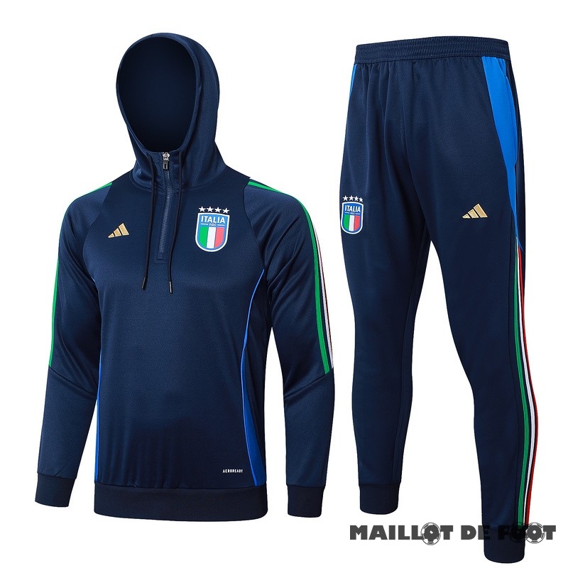 Foot Maillot Pas Cher Ensemble Complet Veste Con Capucha Italie 2024 Bleu Marine