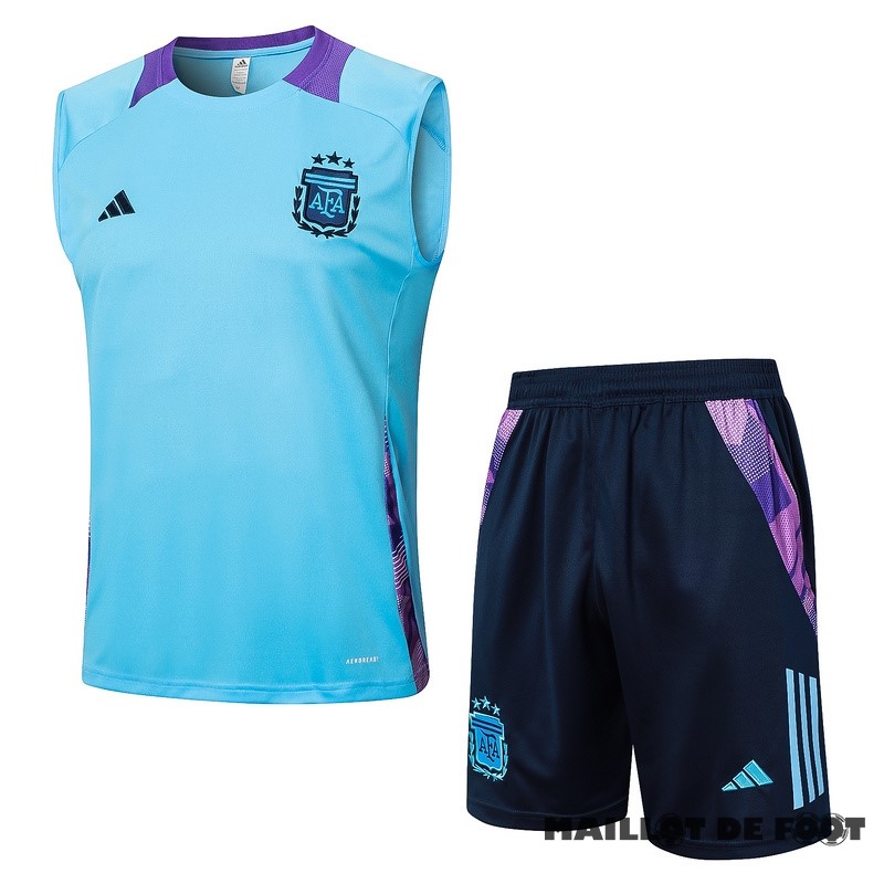 Foot Maillot Pas Cher Entrainement Sans Manches Ensemble Complet Argentine 2024 Bleu Noir Purpura