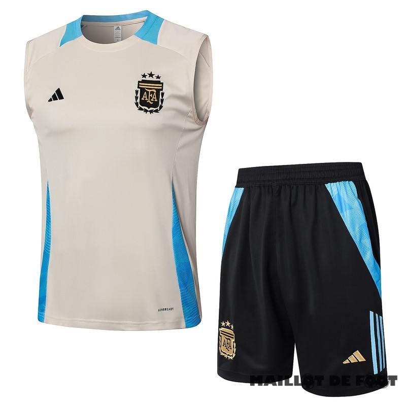 Foot Maillot Pas Cher Entrainement Sans Manches Ensemble Complet Argentine 2024 Jaune Bleu Noir