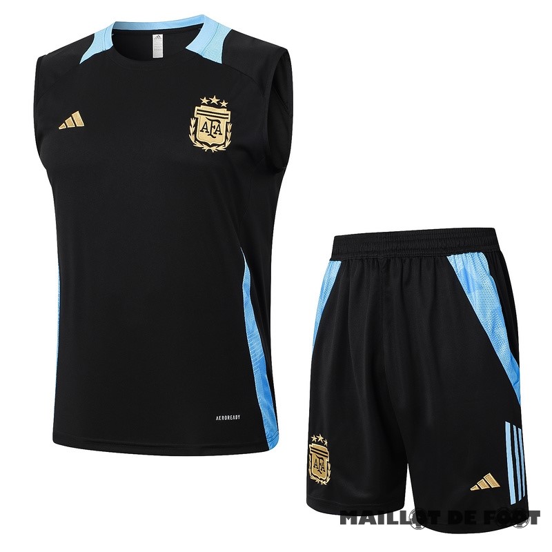 Foot Maillot Pas Cher Entrainement Sans Manches Ensemble Complet Argentine 2024 Noir Bleu