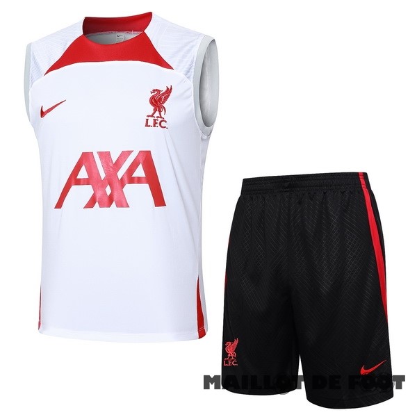 Foot Maillot Pas Cher Entrainement Sans Manches Ensemble Complet Liverpool 2024 2025 Blanc Rouge Noir