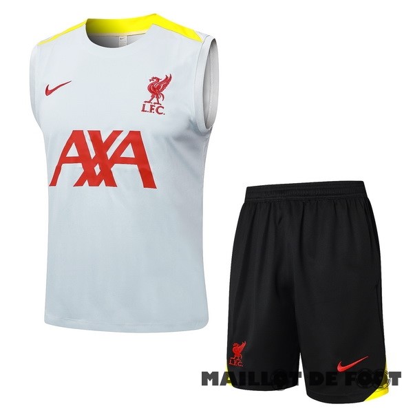 Foot Maillot Pas Cher Entrainement Sans Manches Ensemble Complet Liverpool 2024 2025 Gris Jaune Noir