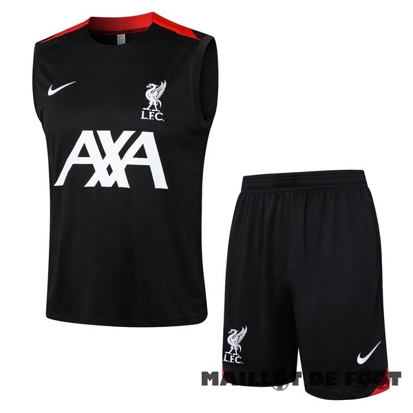 Foot Maillot Pas Cher Entrainement Sans Manches Ensemble Complet Liverpool 2024 2025 Noir Blanc Rouge