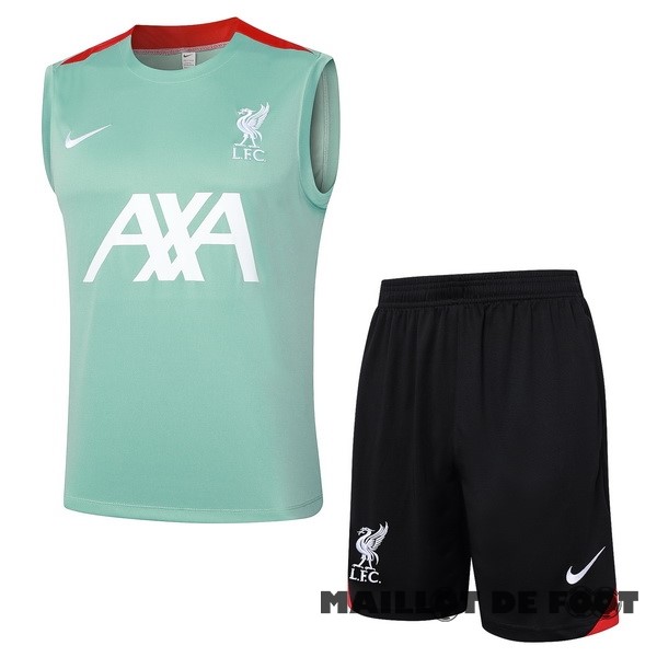 Foot Maillot Pas Cher Entrainement Sans Manches Ensemble Complet Liverpool 2024 2025 Vert Noir