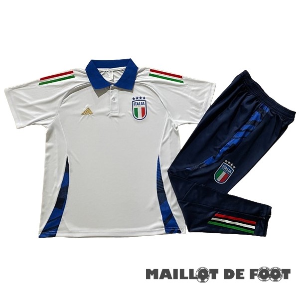 Foot Maillot Pas Cher Thailande Ensemble Complet Polo Italie 2024 Blanc Bleu