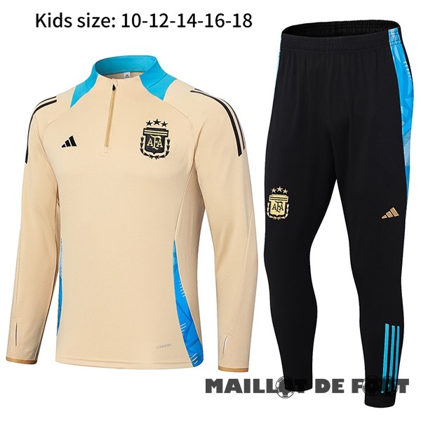 Foot Maillot Pas Cher Thailande Ensemble Complet Sudadera Entrainement Enfant Argentine 2024 Jaune Noir