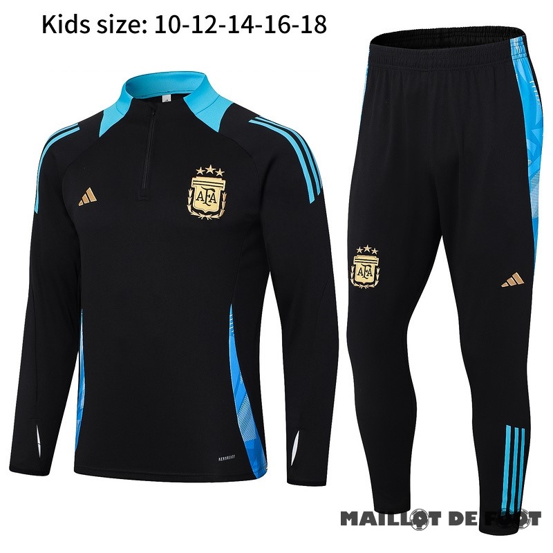 Foot Maillot Pas Cher Thailande Ensemble Complet Sudadera Entrainement Enfant Argentine 2024 Noir Bleu